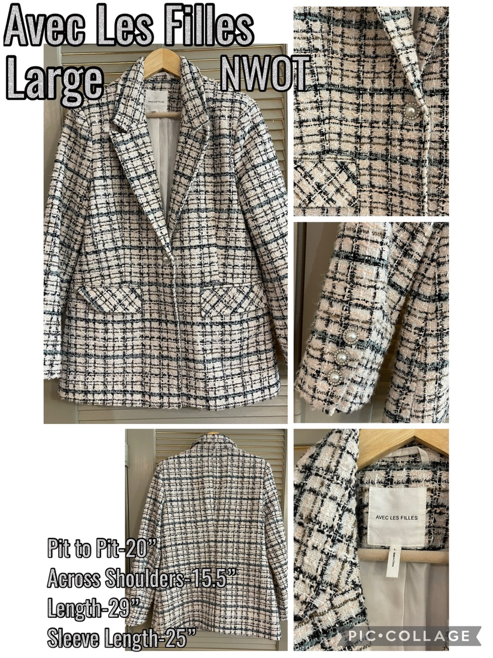 Avec Les Filles Blue, Black and Cream Tweed Blazer